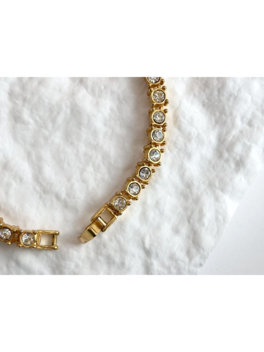 Chainlink Gold Toned Clear Rhinestoned Vintage Minimalist Tennis Bracelet - Picture 5 of 15